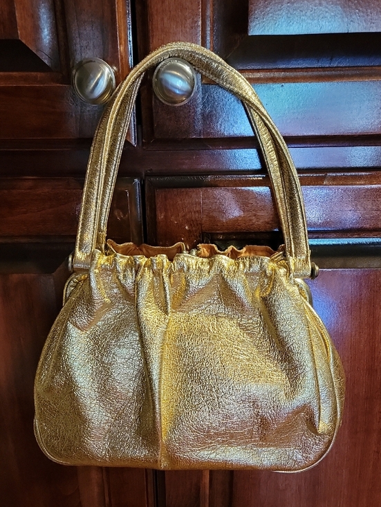 Handbags - Gold Metallic Shoulder Bag -vintage Dumpline Style  Women’s Handbag